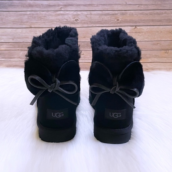 UGG Classic Double Bow Mini Black Suede Boots - Picture 2 of 9